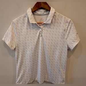 Nike Golf Dri-FIT Polo Women’s Med White Geometric Print Bird Logo Performance